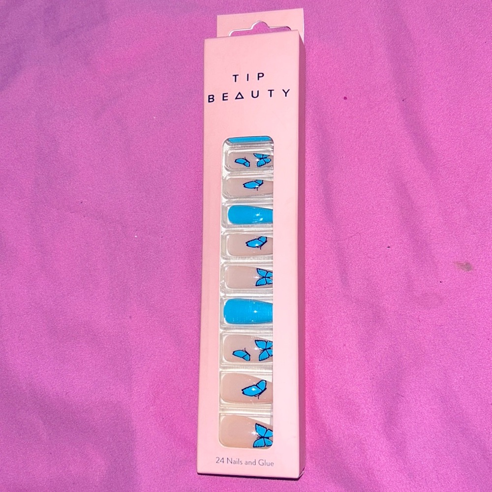 Blue Butterfly Long Press on Nails 24 Pieces Glue Included 🦋💙